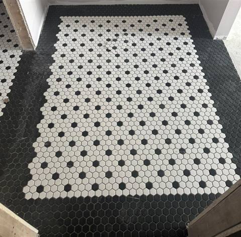 Hex mosaic floor with a black border